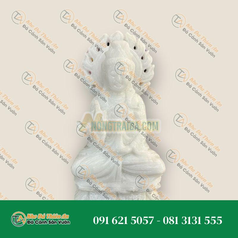 Tượng Quan Thế Âm Bồ Tát Tỏa Hào Quang, Đá Cẩm Thạch Trắng, 20cm, Kiểu Dáng Tinh Tế | Khodathienan.com