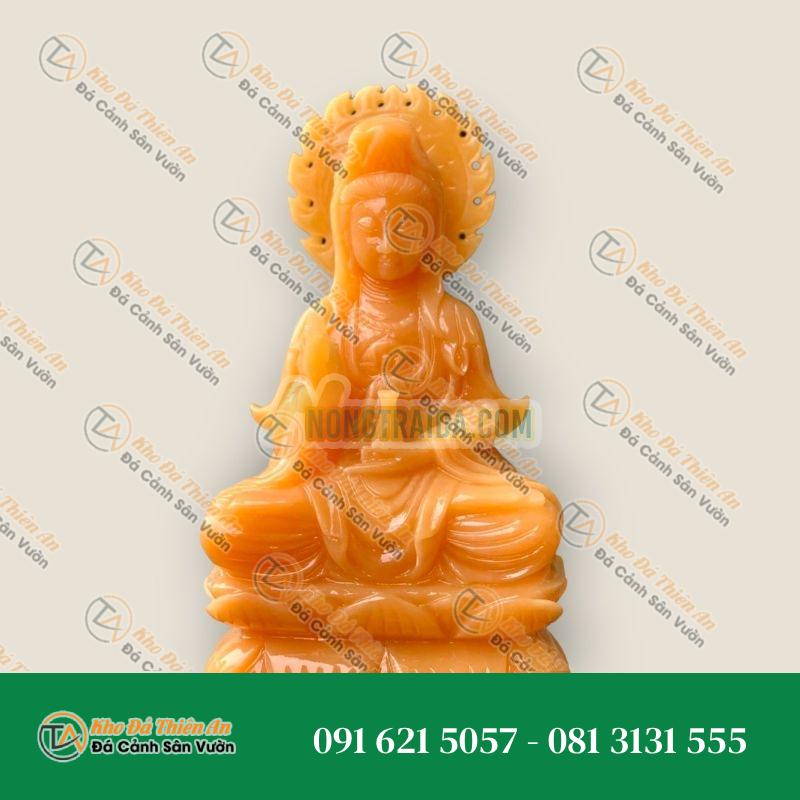 Tượng Phật Bà Quan Thế Âm Bồ Tát Tỏa Hào Quang Ngồi Đài Sen Đá Ngọc Hoàng Long 30cm