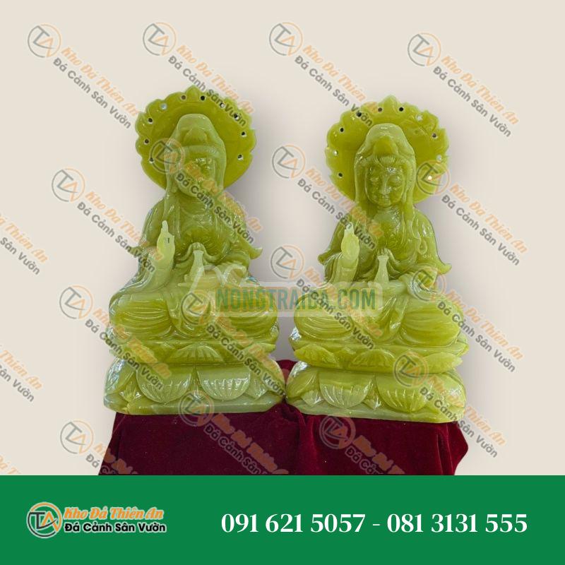 Tượng Quan Thế Âm Bồ Tát Tỏa Hào Quang, Đá Ngọc Onyx, 30cm, Kiểu Dáng Thanh Tịnh | Khodathienan.com