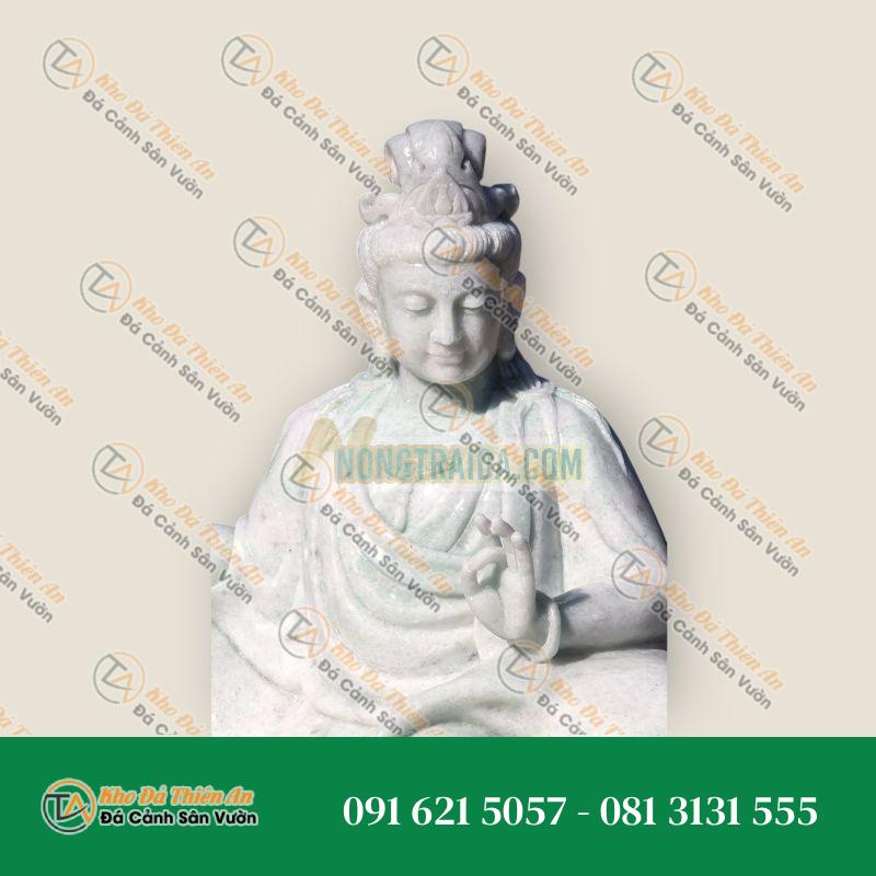 Tượng Phật Bồ Tát Manjushri Màu Trắng Ngồi Trên Con Voi Lớn 120cm – Tác Phẩm Điêu Khắc Đá