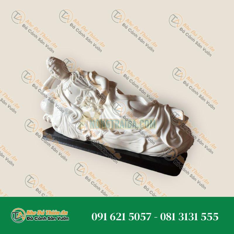 Tượng Quan Âm Nằm Lá Sen Đồng Trắng 35cm – Kiểu Dáng Độc Đáo – Khodathienan.com