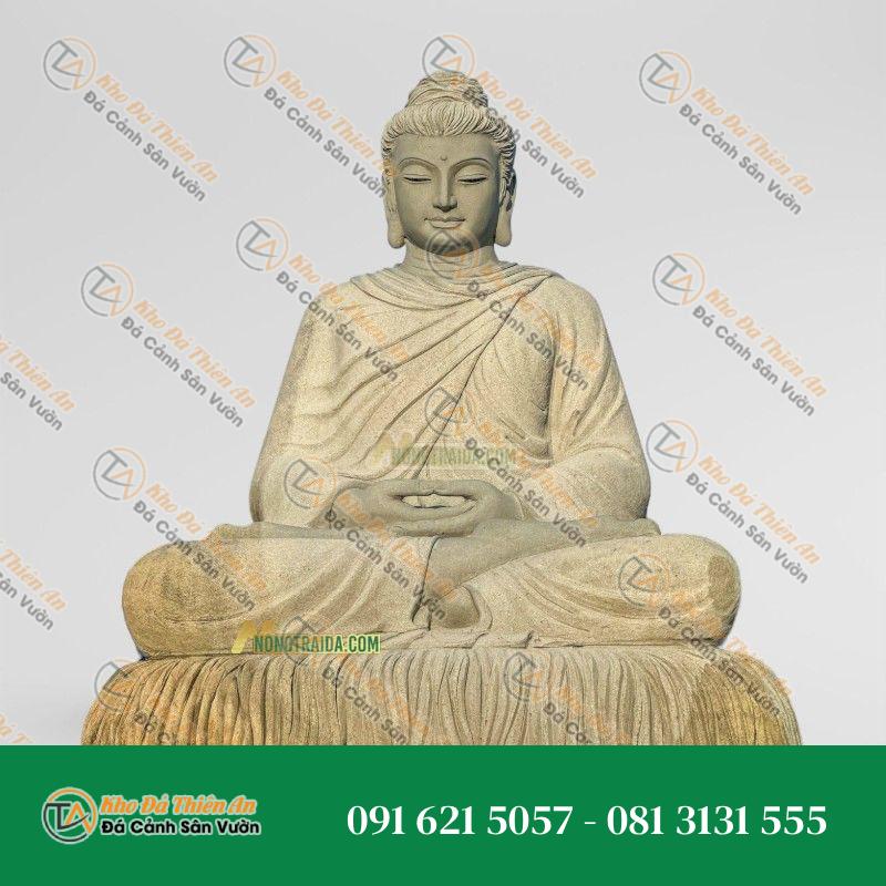 Tượng Phật Bổn Sư Thích Ca Mâu Ni Phật Bằng Đá Sa Thạch Vàng 92cm – Tác Phẩm Tinh Xảo