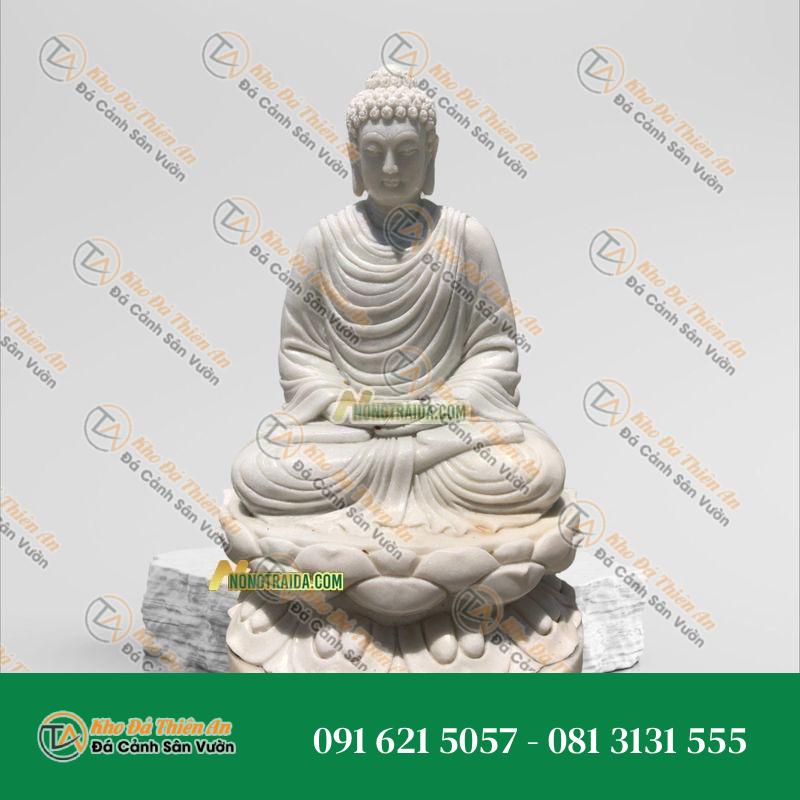 Tượng Phật Bổn Sư Thích Ca Mâu Ni Đá Trắng Lục Yên 97cm – Nét Đẹp Tinh Khôi – Khodathienan.com