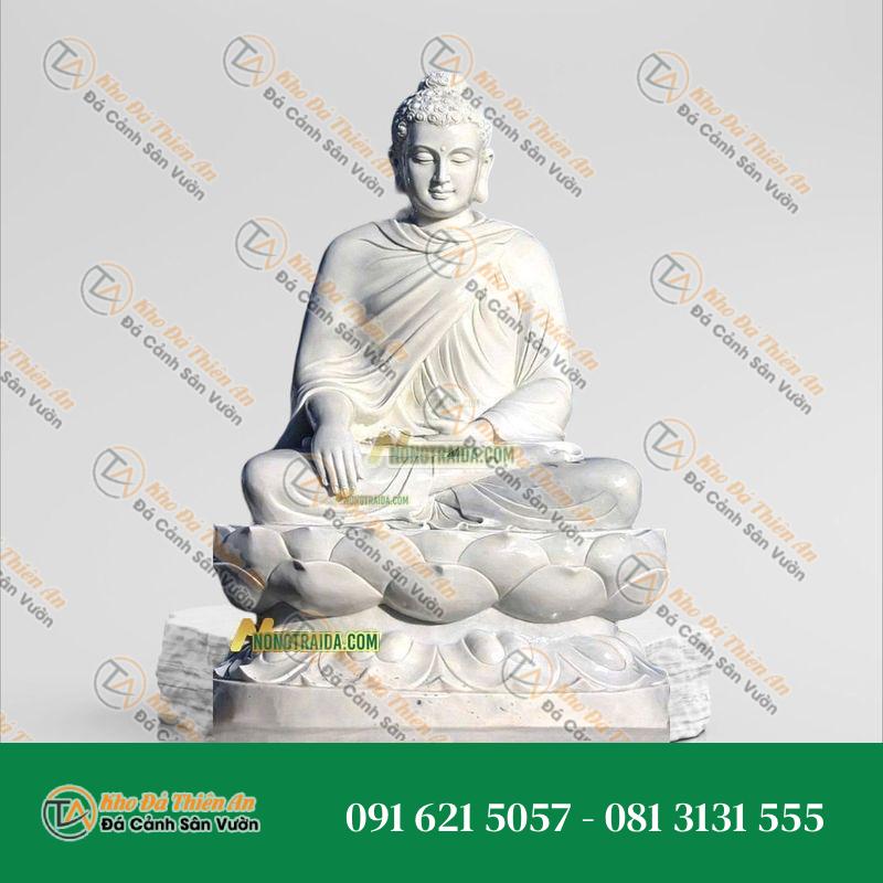 Tượng Phật Bổn Sư Thích Ca Mâu Ni Phật Bằng Đá Trắng Yên Bái 105cm – Tác Phẩm Điêu Khắc Tinh Xảo