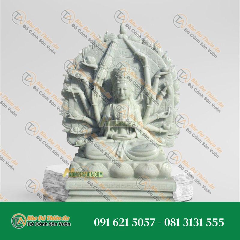 Tượng Phật Chuẩn Đề – Đá Trắng Xanh 90cm – Khodathienan.com