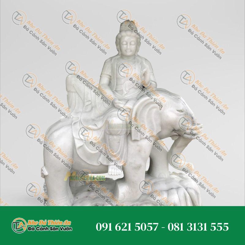 Tượng Phật Phổ Hiền Bồ Tát Đá Cẩm Thạch Trắng – 158cm – Khodathienan.com