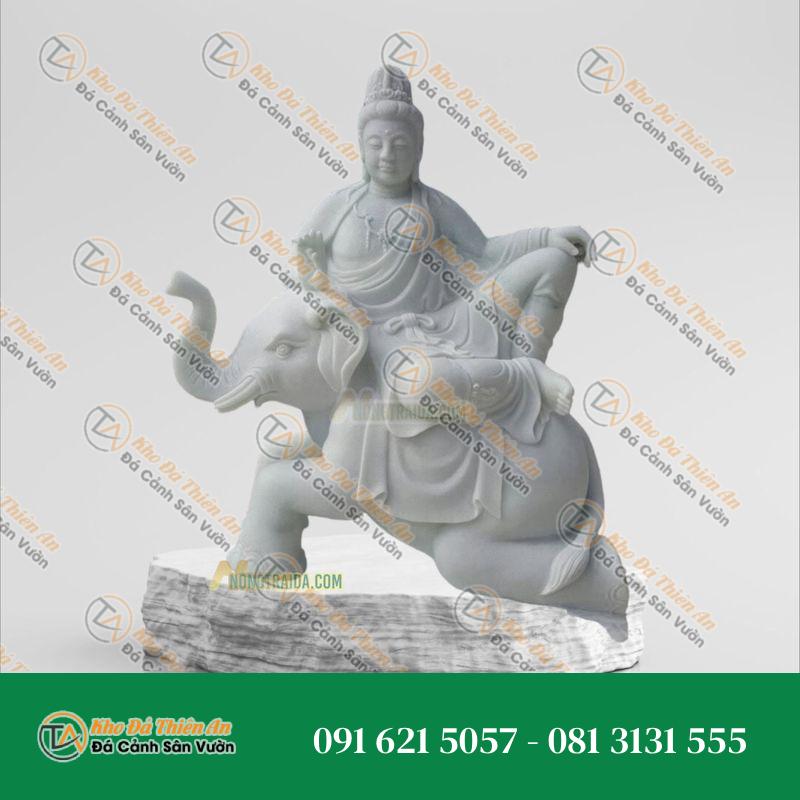 Tượng Phật Phổ Hiền Bồ Tát Đá Trắng Xanh – 158cm – Kiệt Tác Nghệ Thuật – Khodathienan.com