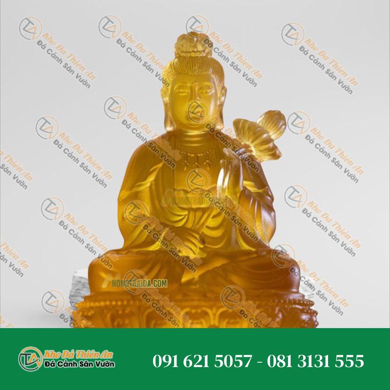 Tượng Phật Đại Thế Chí Bồ Tát Để Xe Ô Tô – Đá Lưu Ly Vàng 12.5cm | Khodathienan.com