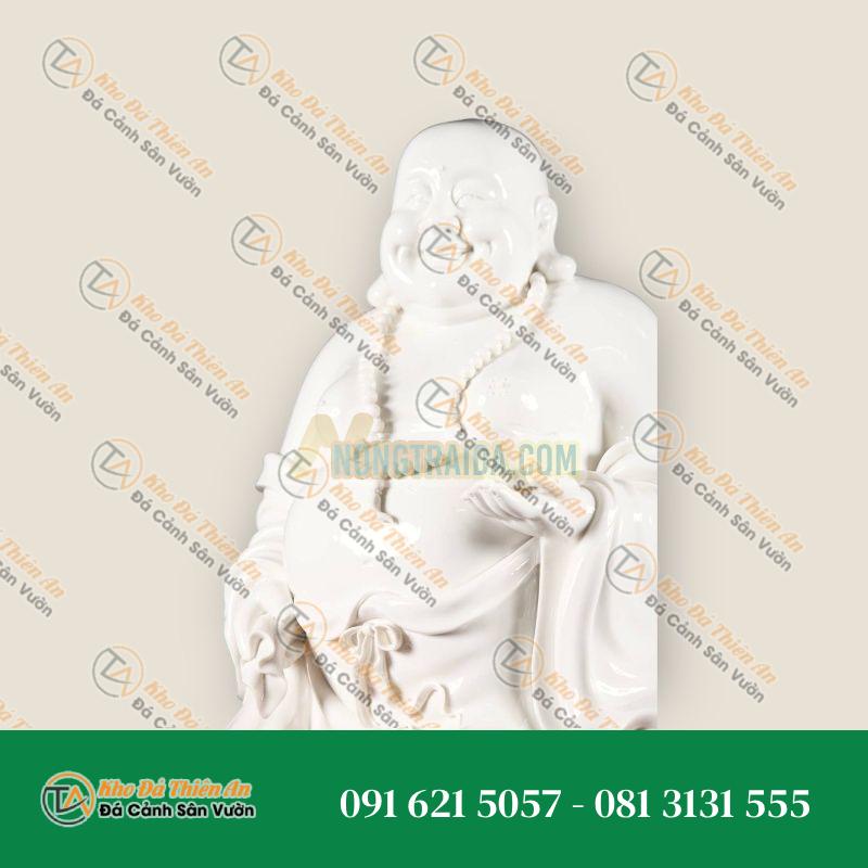 Tượng Phật Di Lặc – Đá Trắng & Kim Loại Vàng – 40cm – Khodathienan.com