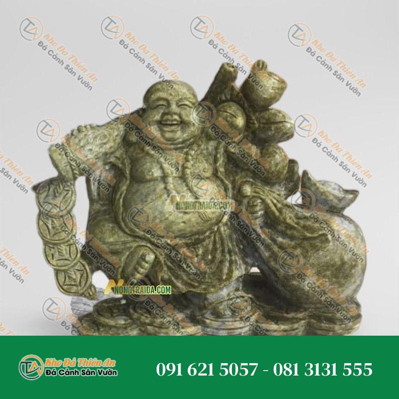 Tượng Phật Di Lặc Đá Xanh Secpentine – Kéo Bao Tiền – 79cm – Khodathienan.com