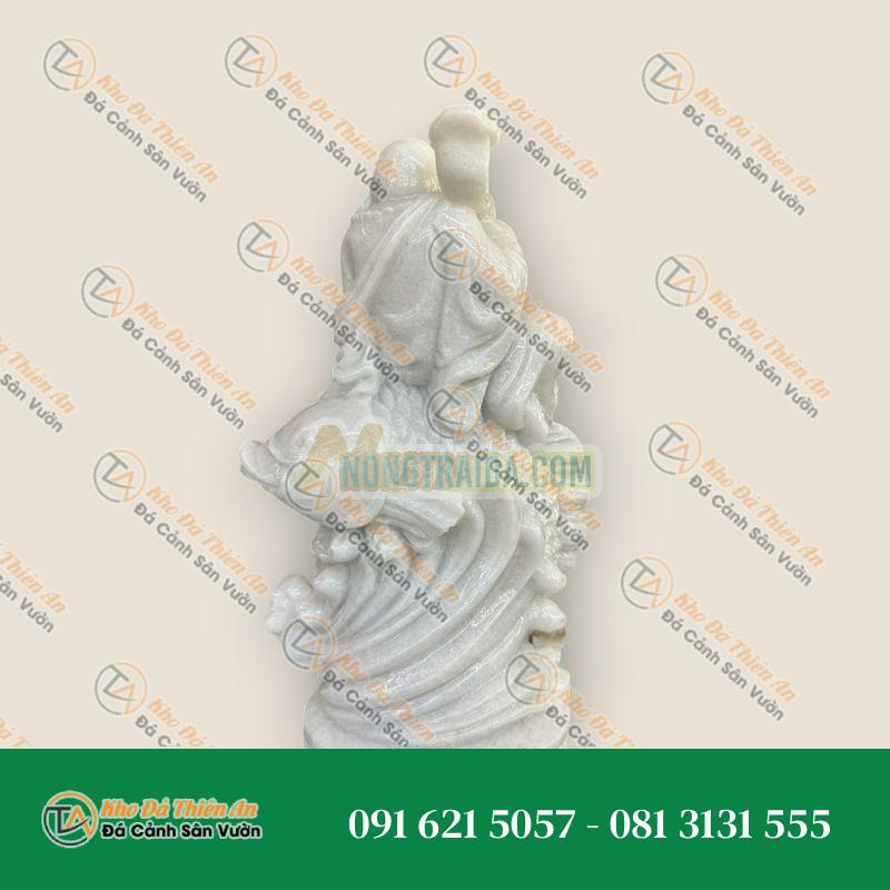 Tượng Phật Di Lặc Cầm Gậy Như Ý – Ngồi Cá Chép – Đá Cẩm Thạch Trắng