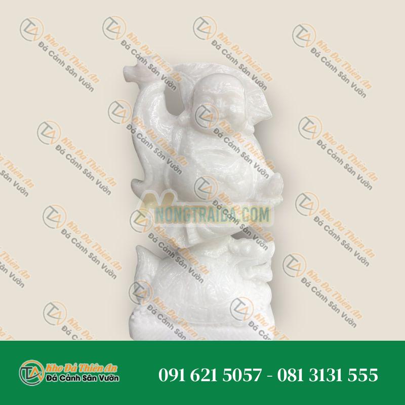 Tượng Phật Di Lặc Cưỡi Long Quy – Đá Cẩm Thạch Trắng – 30cm – Phong Thủy May Mắn, Thịnh Vượng | Khodathienan.com