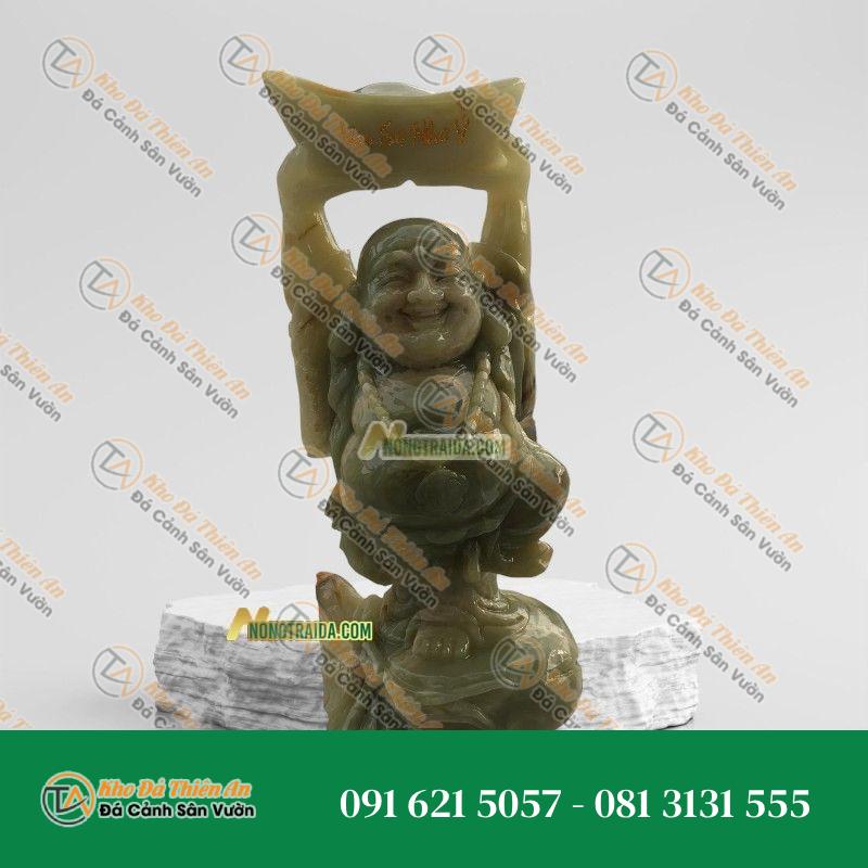 Tượng Phật Di Lặc Đá Xanh & Onyx – Nâng Thỏi Vàng – 89cm – Khodathienan.com