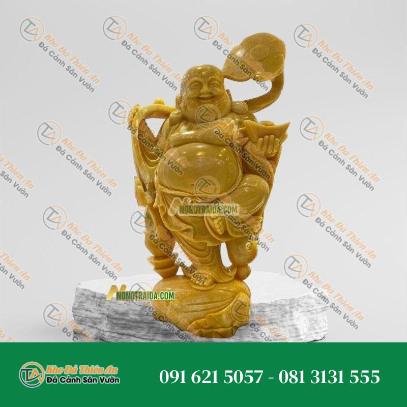 Tượng Phật Di Lặc Đứng Đá Cẩm Thạch Vàng 148cm, Kiểu Dáng Uy Nghi | Khodathienan.com