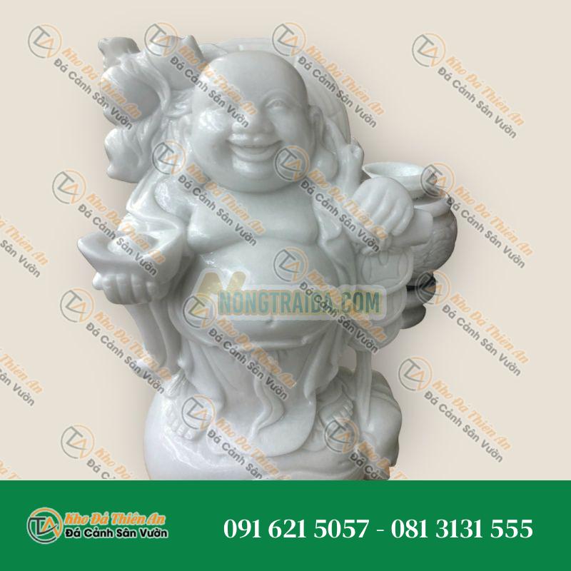 Tượng Di Lặc Gánh Đào Túi Tiền Cẩm Thạch Trắng 50cm – Chiêu Tài, Hóa Lộc | Khodathienan.com