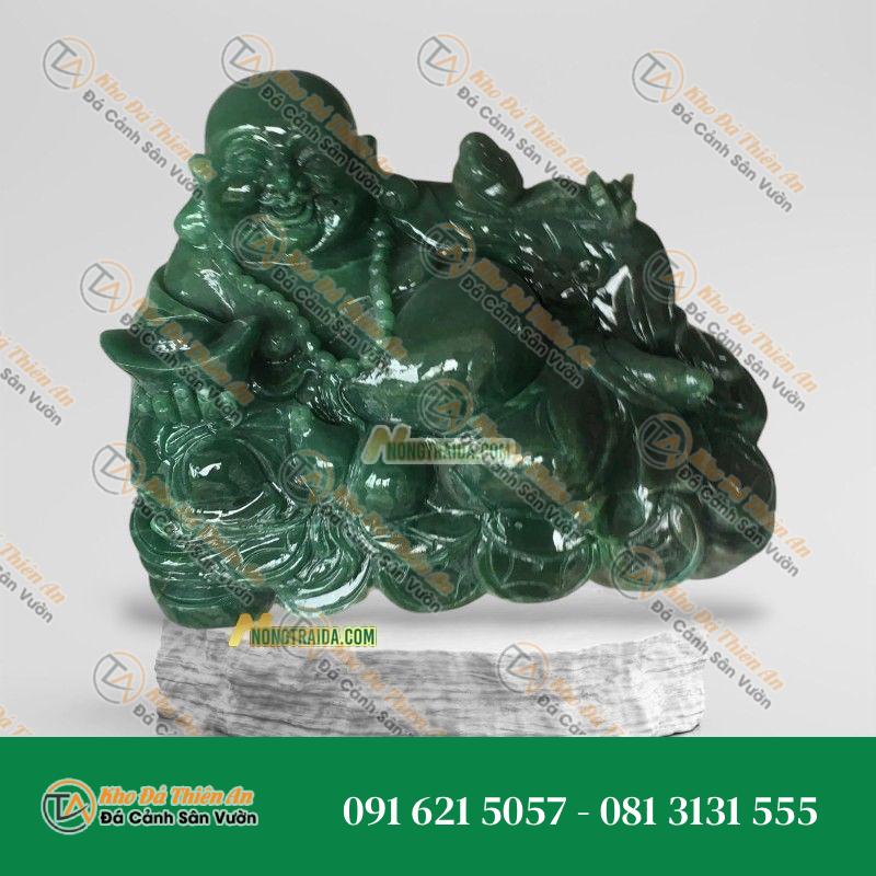 Tượng Phật Di Lặc Nằm Đá Xanh Cốm – 87cm – Khodathienan.com