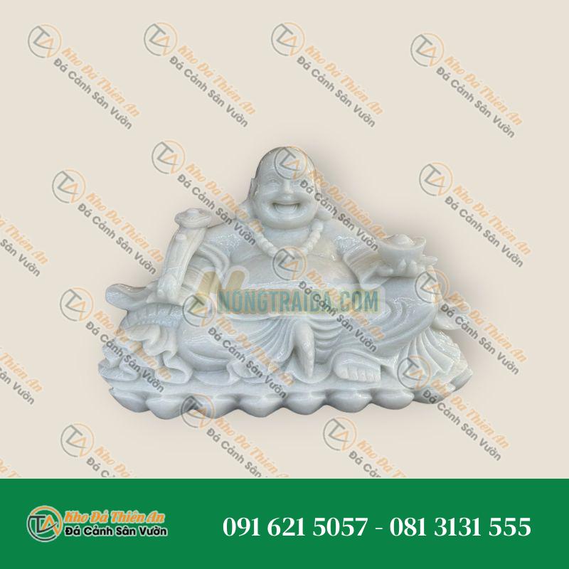 Tượng Phật Di Lặc Cẩm Thạch Trắng Cầm Thỏi Vàng 40cm – Khodathienan.com