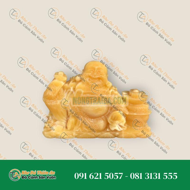 Tượng Phật Di Lặc Ngồi Cầm Thỏi Vàng Và Gậy Như Ý Phong Thủy Đá Ngọc Hoàng Long – Dài 20cm Giá Rẻ | Phong Thuỷ