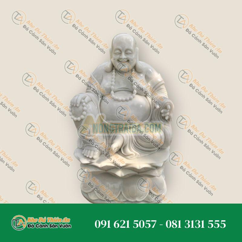Tượng Phật Di Lặc Ngồi Đài Sen – Đá Cẩm Thạch Trắng – Cao 1,1m