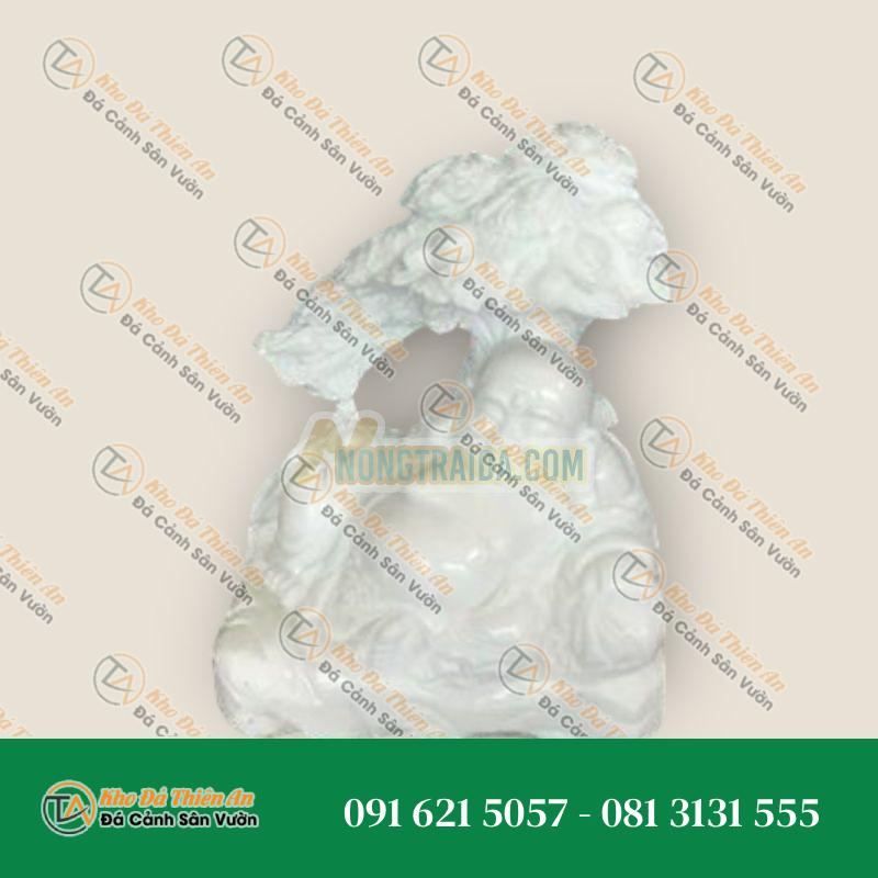 Tượng Phật Di Lặc Ngồi Gốc Tùng – Đá Cẩm Thạch Trắng – Cao 46cm