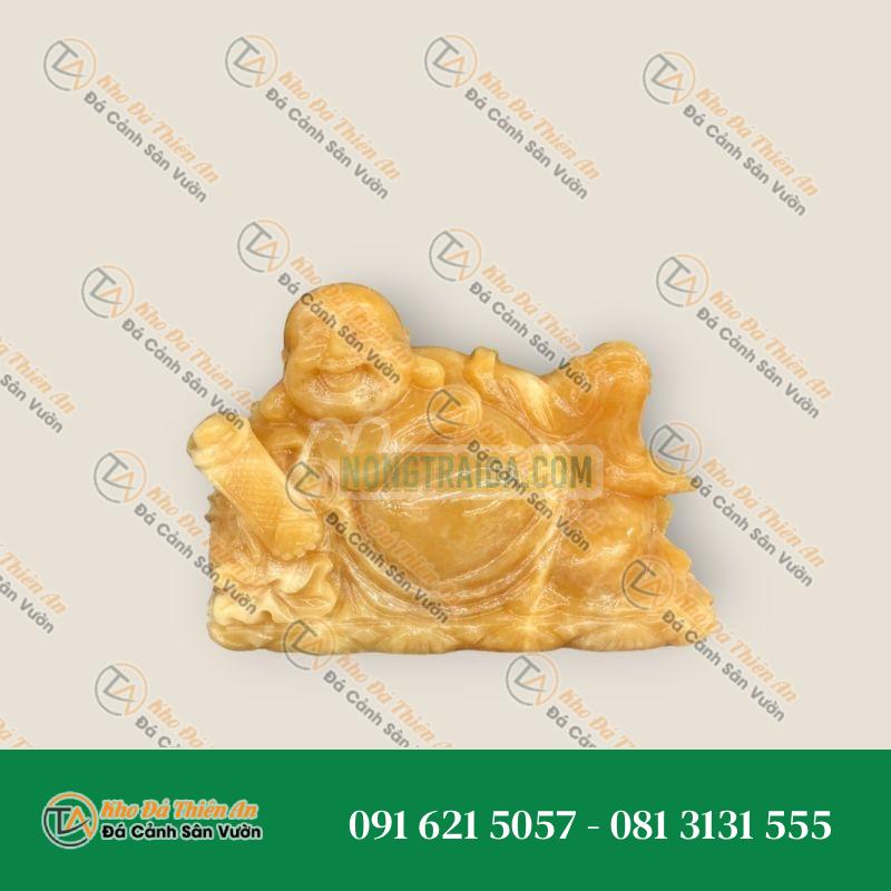 Tượng Phật Di Lặc Tựa Bao Tiền Gậy Như Ý Đá Hoàng Long 20cm – Chiêu Tài, Hút Lộc – Khodathienan.com