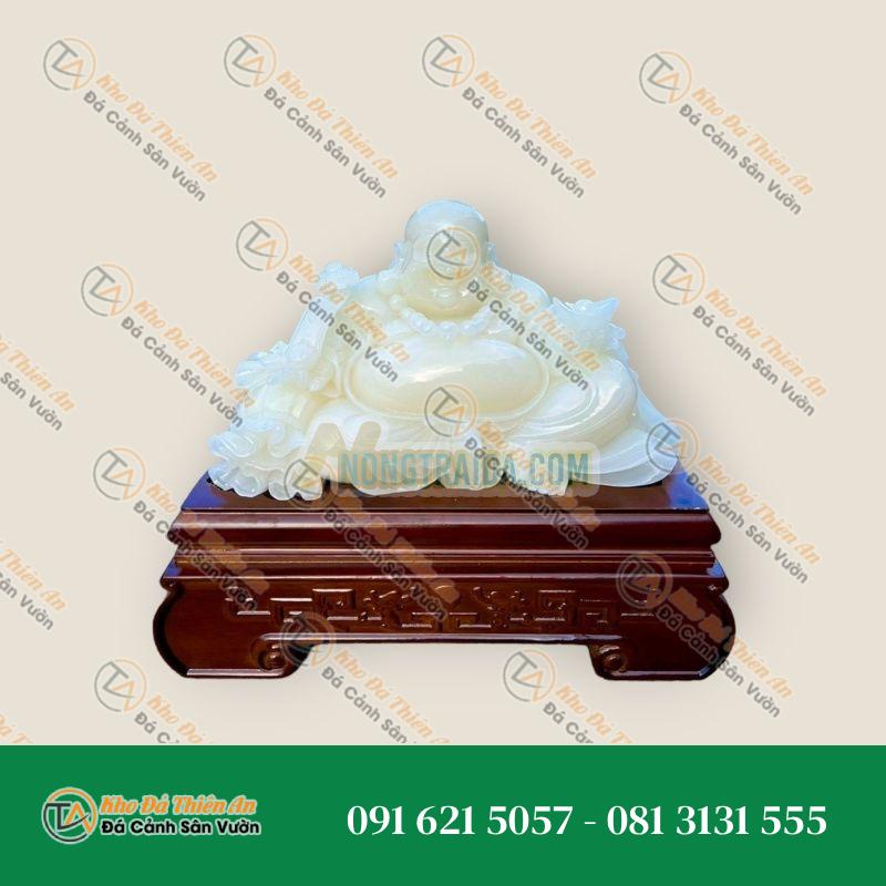 Tượng Phật Di Lặc – Đá Bạch Ngọc – Tựa Bao Tiền – 43cm – Khodathienan.com