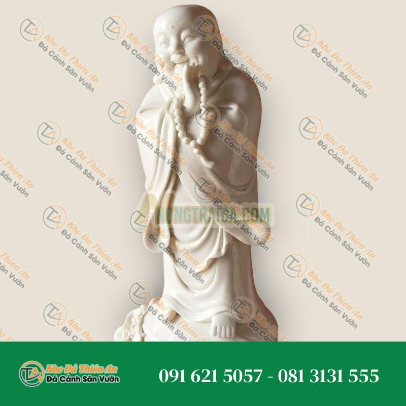 Tượng Phật Di Lặc Trắng Chuỗi Mala Đồng Vàng 35cm – Kiểu Dáng Độc Đáo – Khodathienan.com