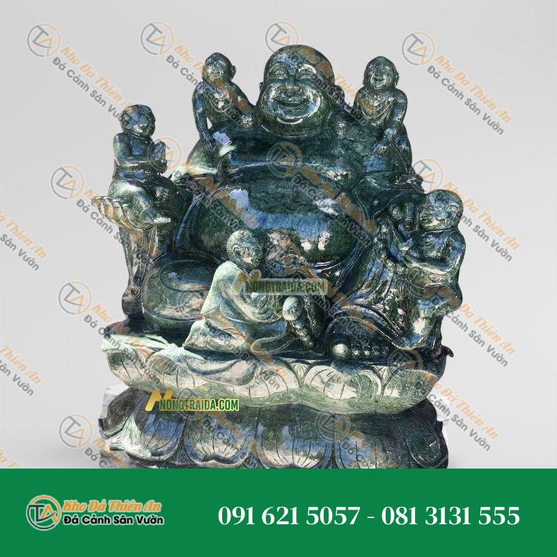 Tượng Phật Di Lặc & 5 Đứa Trẻ – Đá Xanh Ấn Độ – 59cm – Khodathienan.com