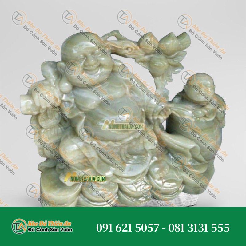 Tượng Di Lặc Và Em Bé Đá Xanh Ngọc Secpentine 68cm – May Mắn – Khodathienan.com