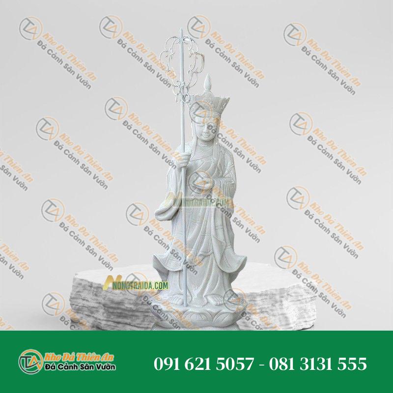 Tượng Phật Địa Tạng Bồ Tát Đứng – Đá Trắng Cẩm Thạch 181cm – Khodathienan.com