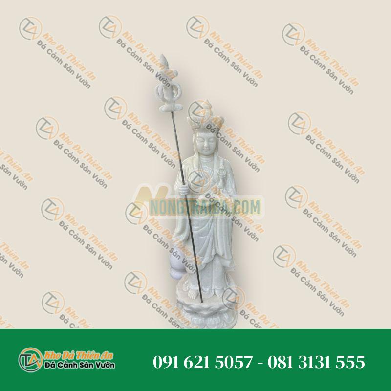 Tượng Phật Địa Tạng Vương Bồ Tát Đứng Đài Sen Đá Cẩm Thạch Trắng – Cao 70cm