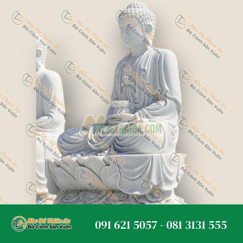 Tượng Phật Lớn Bằng Đá Trắng Giữ Chén Thức Ăn | Kích Thước 158cm, Tâm Linh & Trang Nghiêm
