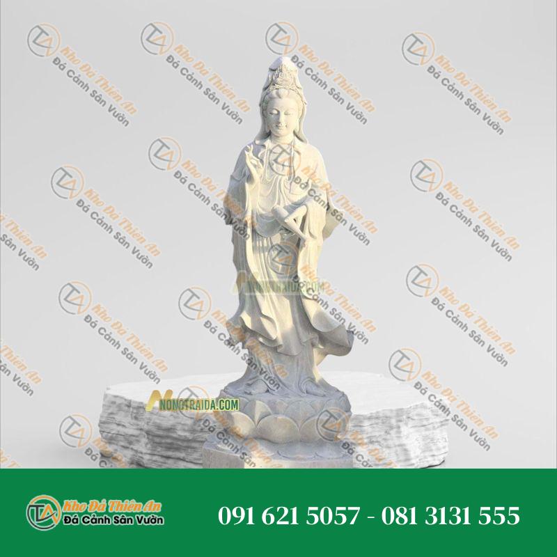 Tượng Quan Âm Bồ Tát Đứng Đá Trắng Xuất Khẩu 179cm – Bình An, May Mắn | Khodathienan.com