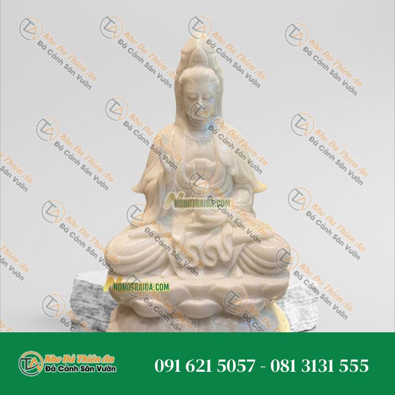 Tượng Phật Mẹ Quan Âm Bồ Tát Ngồi – Đá Trắng Sứ 93cm – Kiểu Dáng Thanh Lịch, Tinh Tế | Khodathienan.com