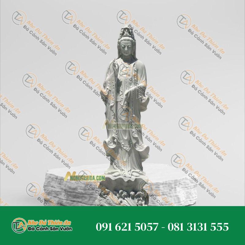 Tượng Phật Mẹ Quan Thế Âm Bồ Tát Đứng – Đá Trắng Xám 168cm