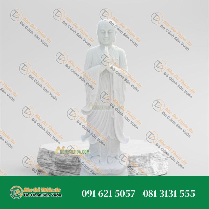 Tượng Phật Mục Kiền Liên Đứng – Đá Cẩm Thạch Trắng 195cm – Khodathienan.com
