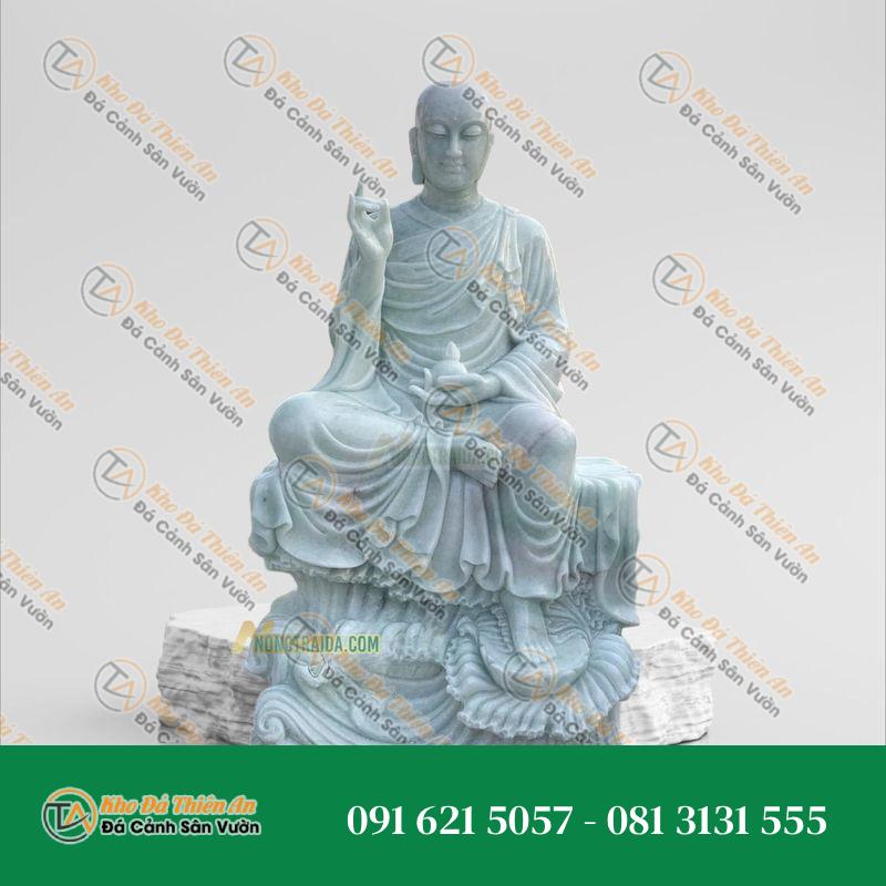 Tượng Phật Mục Kiền Liên Ngồi Bằng Đá Trắng Xanh | Kích Thước 187cm, Tâm Linh & Uy Nghiêm