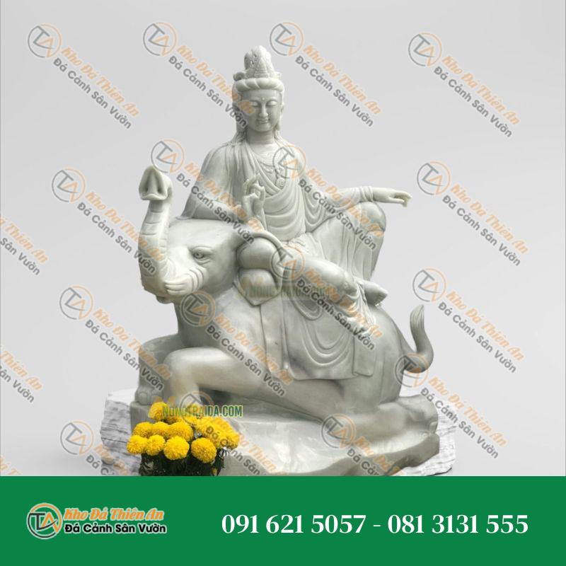 Tượng Phật Phổ Hiền – Đá Trắng Xanh – Cao 134cm | Khodathienan.com
