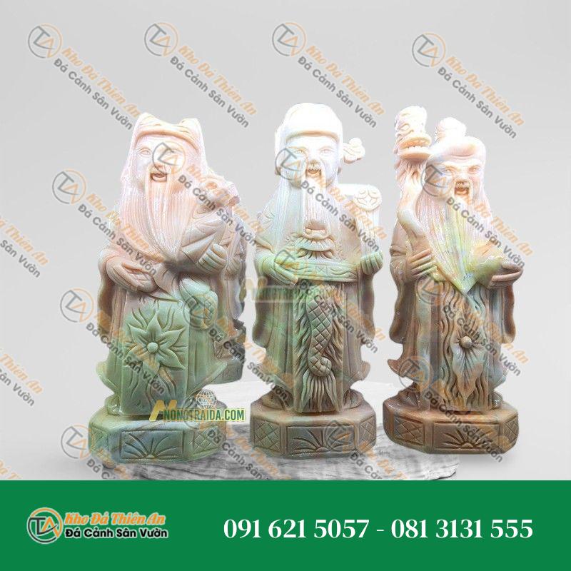 Tượng Phúc Lộc Thọ Nhỏ Đá Vàng Kem 19cm – May Mắn, Hạnh Phúc – Khodathienan.com