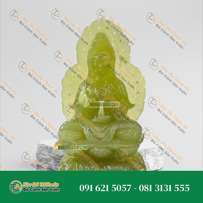 Tượng Quan Âm Bồ Tát Để Xe Ô Tô – Đá Lưu Ly Xanh – 13cm | Khodathienan.com