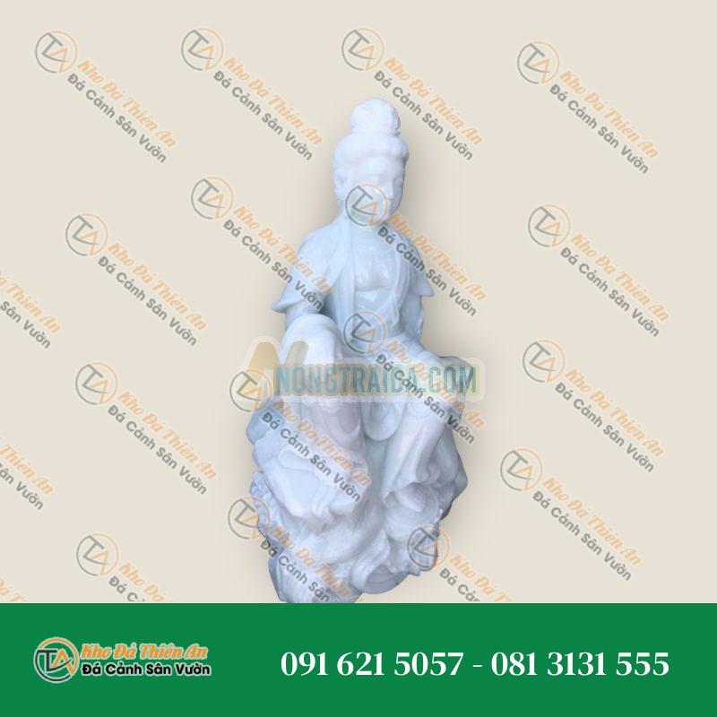 Tượng Quan Âm Bồ Tát Tự Tại Đá Cẩm Thạch Trắng, Cao 60cm, Kiểu Dáng Uy Nghi | Khodathienan.com