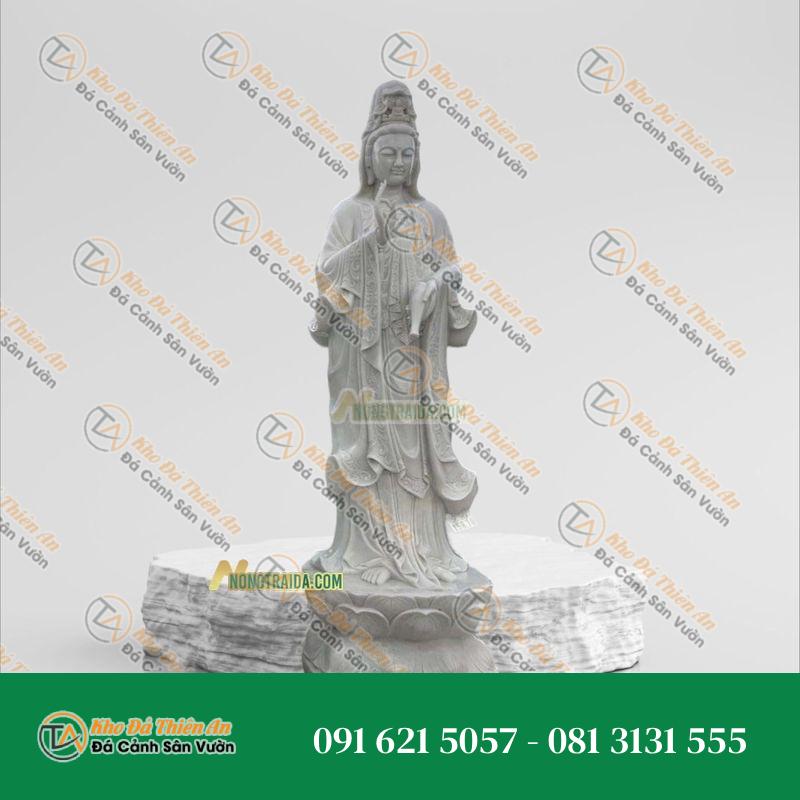 Tượng Phật Quan Âm Đứng Đá Trắng Muối 163cm – Khodathienan.com