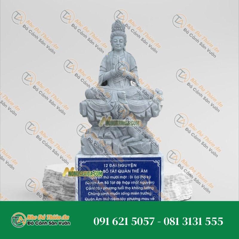 Tượng Phật Quan Âm Đá Ngồi – Đá Trắng Xám 195cm – Khodathienan.com