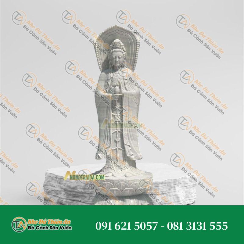 Tượng Phật Quan Âm Đứng Đá Trắng Non Nước 184cm – Khodathienan.com