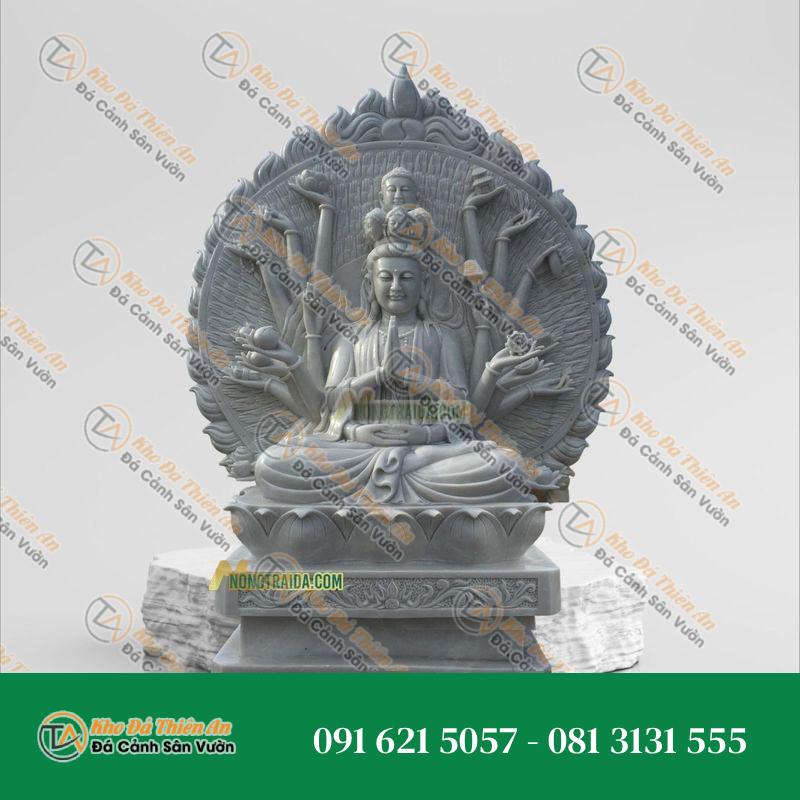 Tượng Quan Âm Nghìn Mắt Nghìn Tay Đá Cẩm Thạch Xám 1.44m, Kiểu Dáng Uy Nghi | Khodathienan.com