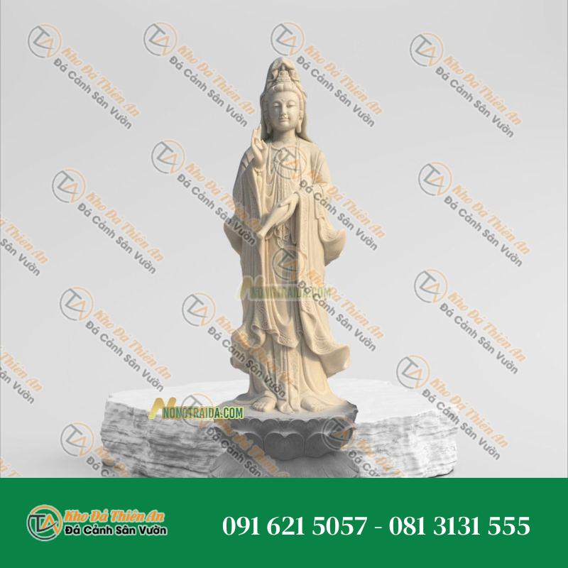 Tượng Phật Quan Âm Ngoài Trời Đứng Đá Trắng Muối 170cm – Khodathienan.com
