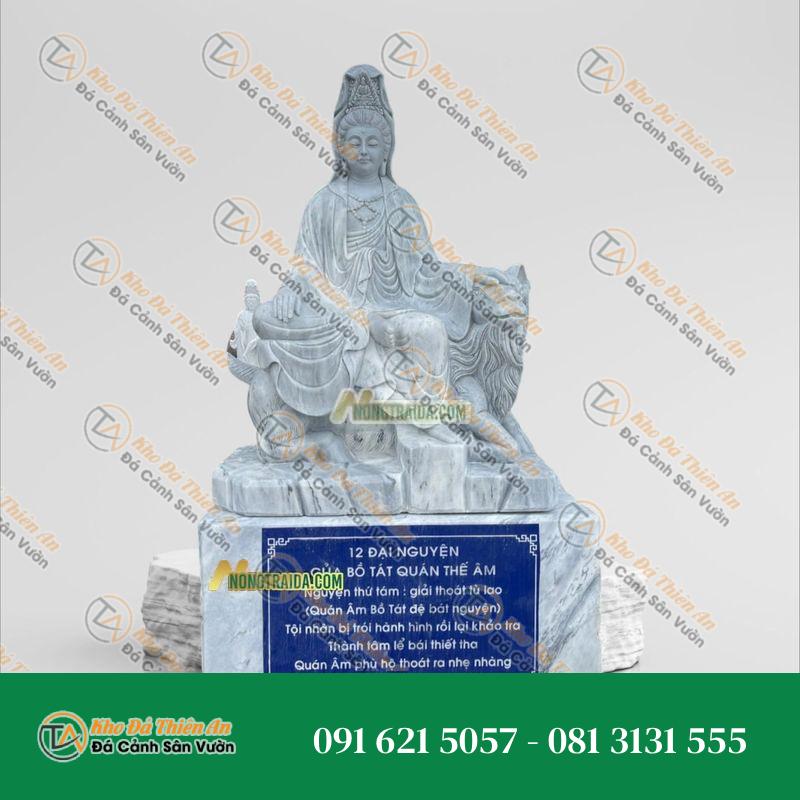 Tượng Phật Quan Âm Ngoài Trời Ngồi – Đá Trắng Xám 210cm – Khodathienan.com