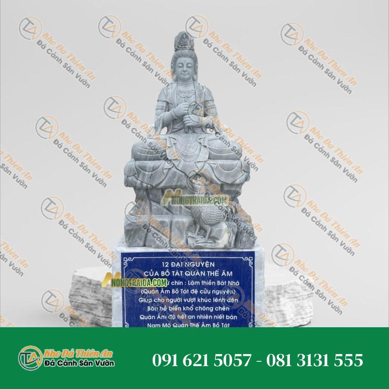 Tượng Phật Quan Âm Ngồi – Đá Trắng Xám 190cm – Kiểu Dáng Uy Nghi, Thanh Lịch | Khodathienan.com