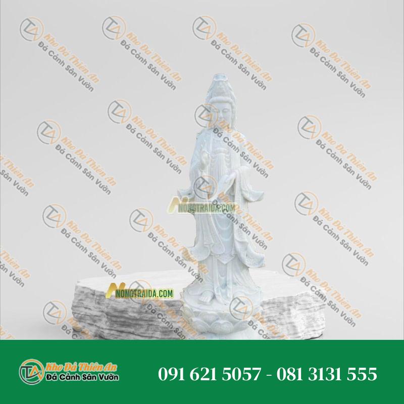 Tượng Quan Âm Thờ Trong Nhà – Đá Trắng Xanh 207cm – Khodathienan.com
