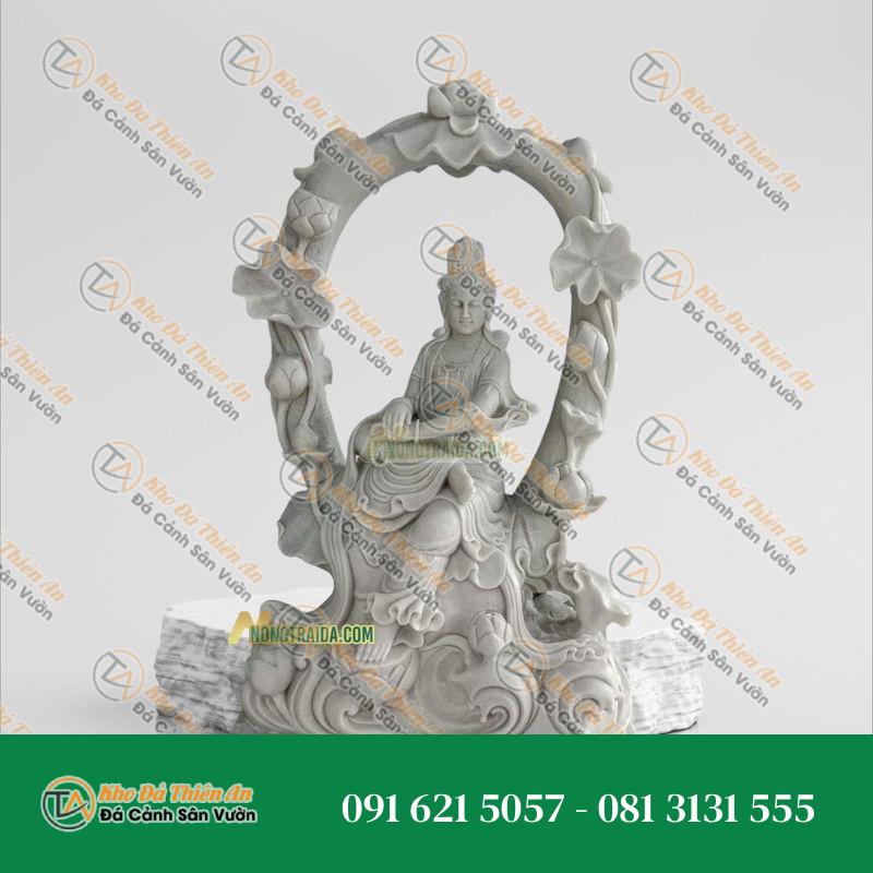 Tượng Phật Quan Âm Tự Tại – Đá Trắng Ngồi Vòm Sen 244cm